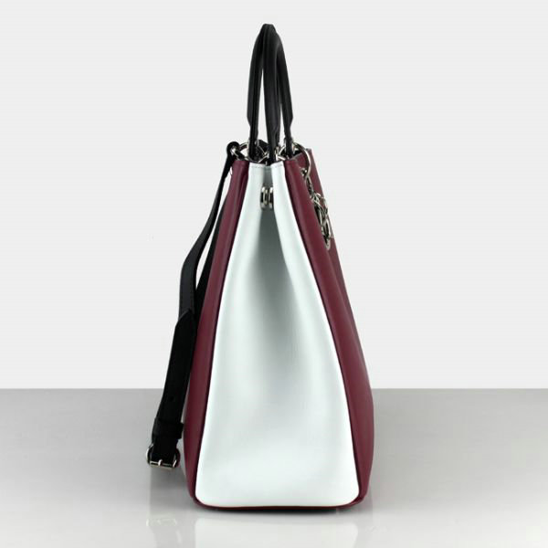 Christian Dior diorissimo original calfskin leather bag 44373 wine red & white & black - Click Image to Close